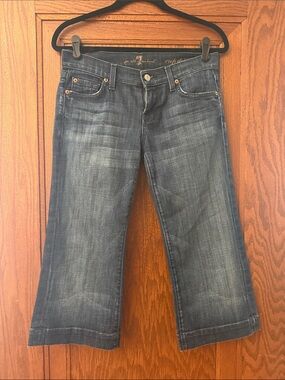 7 For All Mankind Dark Blue Cropped Wide-Leg Jeans
